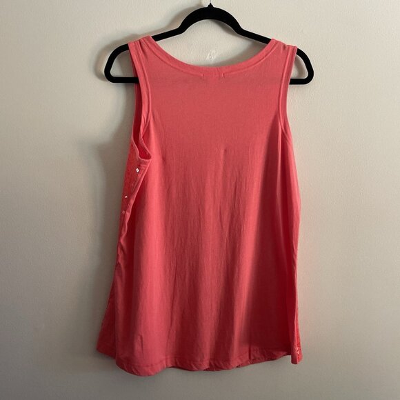 Garnet Hill Women SZ L Orange Coral Sequin Front Think Strap Shell Tank Top - Picture 8 of 8